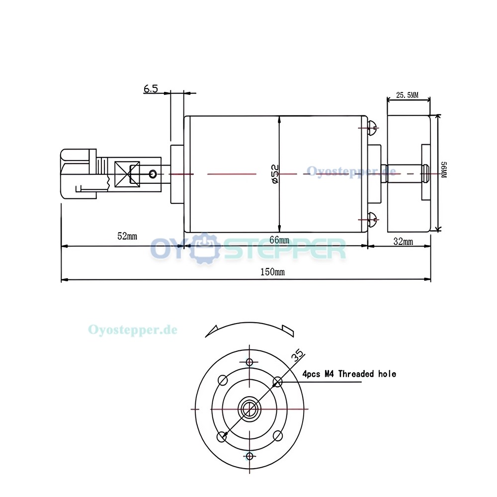 Luftgek&uuml;hlter CNC Spindelmotor 200W 12&ndash;24VDC &Oslash;52&times;150mm ER11/ER16 10000U/min f&uuml;r kleine Graviermaschinen